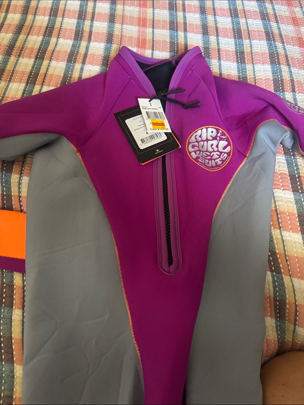 Rip Curl Kids Purple and Gray Rashguard Swimsuit with Front Zip